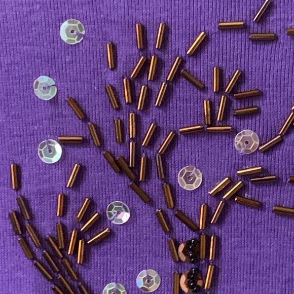 Women's Halloween T-Shirt LARGE Purple Haunted House Beaded Sequins Long Sleeve - Picture 5 of 16